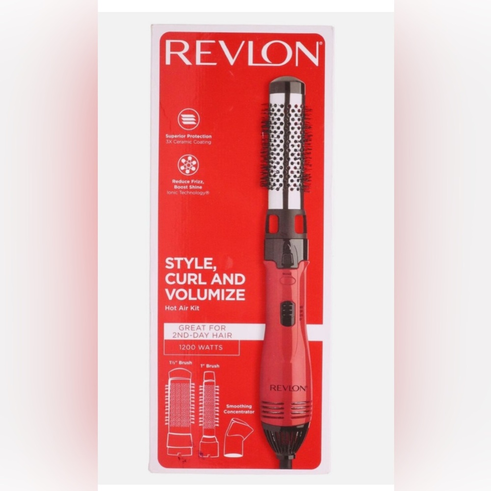 NEW. REVLON 1200W Hot Air Brush Kit for Style, Curl & Volume RV440RED  Red/Black